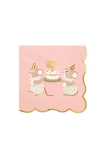 PartyDeco Serwetki One Myszki r�owy 33x33cm 12 szt