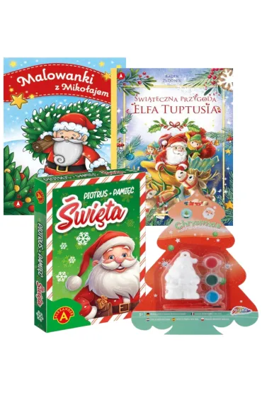 Pakiet: �wi�teczna przygoda elfa Tuptusia, Piotru� i Pami�� �wi�ta, Malowanki z Miko�ajem. Choinka, Zestaw kreatywny „Paint your own Santa Claus”