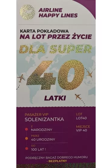 Yeku Karnet karta pok�adowa 40 urodziny damskie