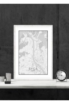 Ryga mapa czarno biaa - plakat 70x100 cm