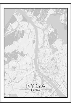 Ryga mapa czarno biaa - plakat 70x100 cm