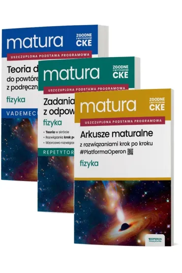 Pakiet Matura 2026. Fizyka. Zakres rozszerzony: Teoria do matury. Vademecum, Zadania maturalne z odpowiedziami. Repetytorium, Arkusze maturalne z rozwi�zaniami krok po kroku