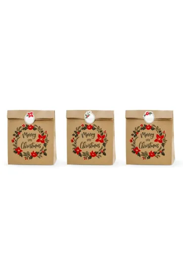 PartyDeco Torebki na prezenty Merry Christmas kraft 3 szt