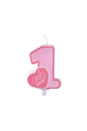 PartyDeco �wieczka urodzinowa - Only One - jasno r�owa 8cm