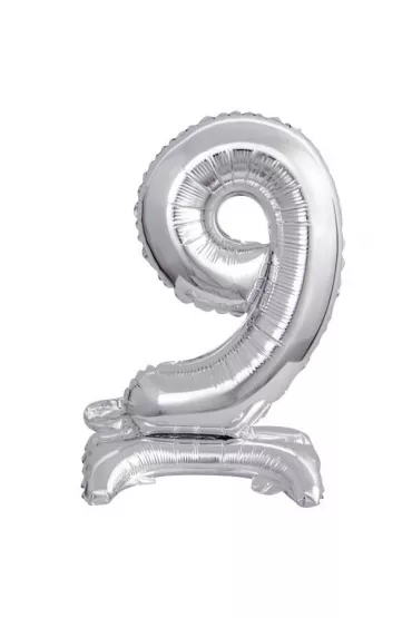 Amscan Balon foliowy mini cyfra 9 na stojaku srebrna