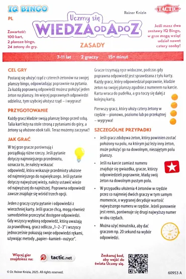 Gra Uczmy si� Wiedza od A do Z IQ Bingo Tactic