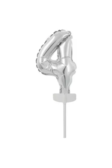 Amscan Balon foliowy mini cyfra 4 srebrna 8x12cm