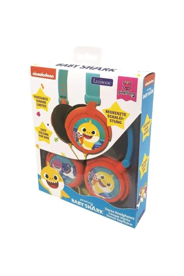 Sk�adane s�uchawki przewodowe stereo Baby Shark z g�o�no�ci� bezpieczn� dla dzieci Lexibook HP015BS