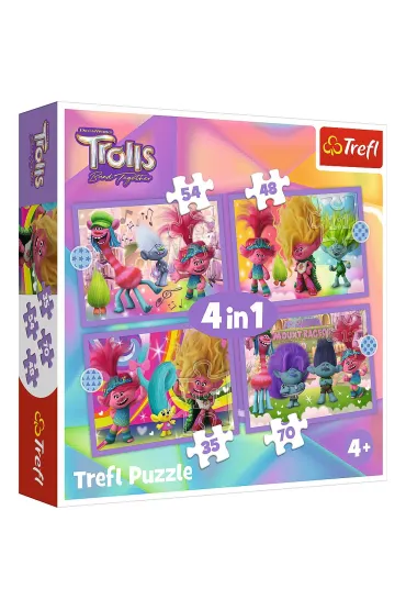 Puzzle 4w1 - Przygody kolorowych Trolli (35+48+54+70 el.) Trefl