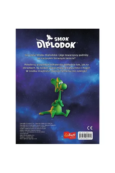 Smok Diplodok. Kolorowanka z naklejkami