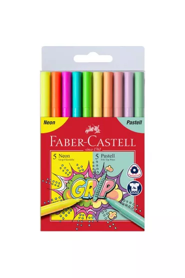 Faber-Castell Flamastry Grip neonowe i pastelowe w etui 10 szt.