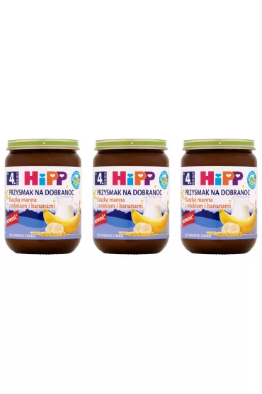Hipp Przysmak na Dobranoc Kaszka manna z mlekiem i bananami po 4. miesicu zestaw 3 x 190 g Bio