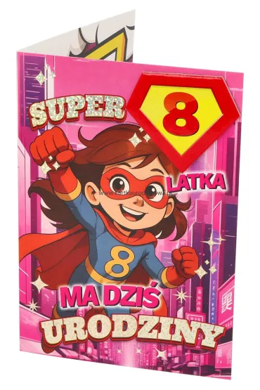 Yeku Karnet Urodziny 8 dziewczynka - Superbohaterka