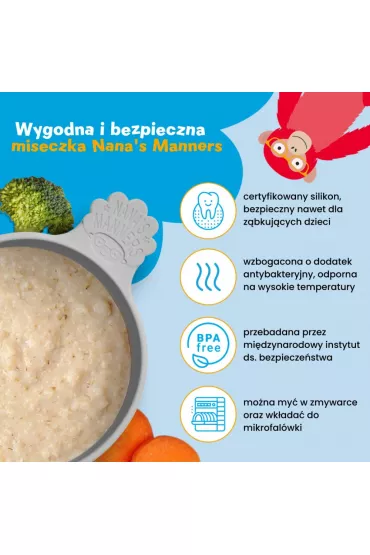 Nana`s Manners Etap 1, Miska silikonowa z przyssawk� i uchwytem, szara