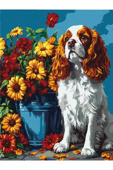 Ideyka Malowanie po numerach - Spaniel i kwiaty 30x40cm