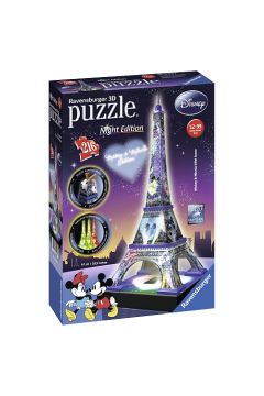 Puzzle 3D Budynki noc: Wiea Eiffla Disney Ravensburger