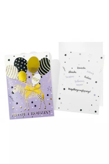 Kukartka Karnet Urodziny, z�ota zebra i balony DK-1016
