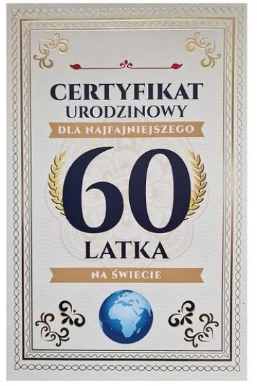 Yeku Karnet Certyfikat Urodzinowy 60 urodziny m�skie