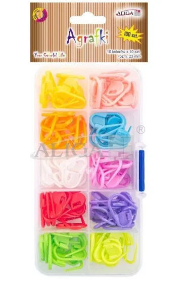 Aliga Agrafki plastikowe, kolorowe 10 x 23 mm AGR-5847 100 szt.