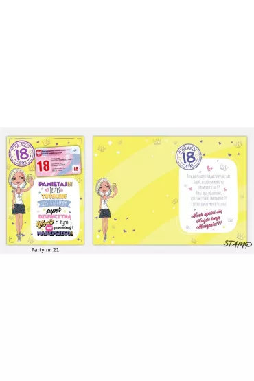 Stamp Karnet Party naklejany B6+koperta Urodziny 18 wz21