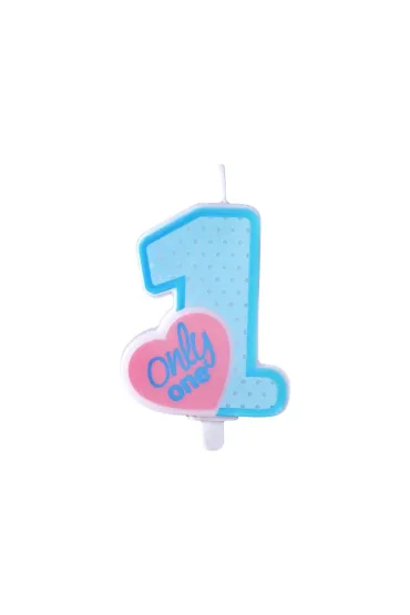 PartyDeco �wieczka urodzinowa Roczek, Only One, b��kit, 8cm