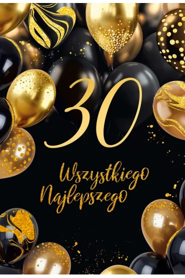 Karnet B6 30 Urodziny z�ote i czarne balony