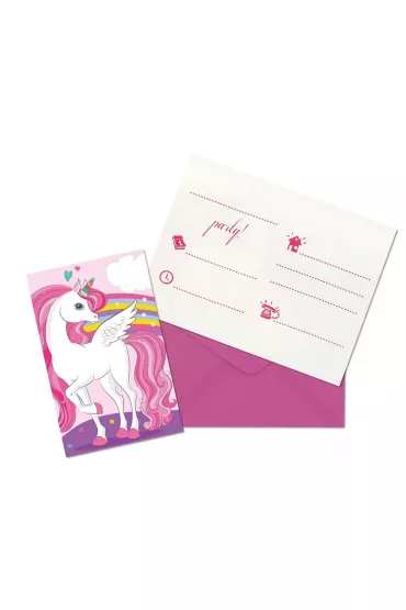 Procos Zaproszenia z kopertami Unicorn Rainbow 6 szt