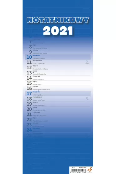 Sztuka Rodzinna Kalendarz 2021 Slim notatnikowy niebieski HELMA