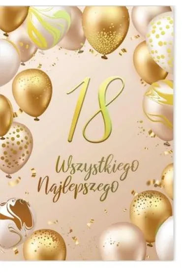 Karnet B6 18 Urodziny z�ote i be�owe balony