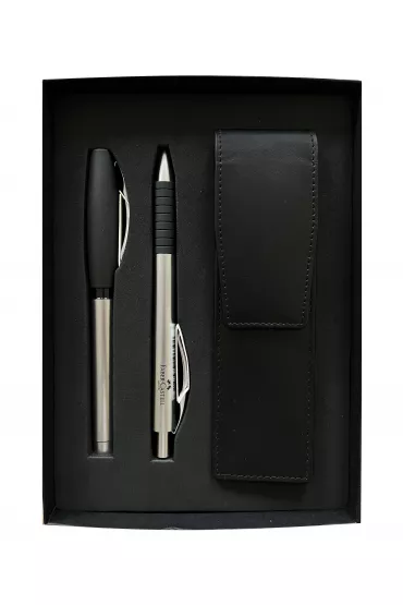 Faber-Castell Zestaw prezentowy basic metal piro+dugopis+etui skrzane