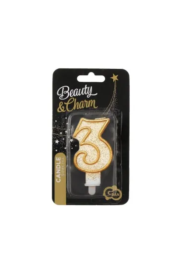 Godan �wieczka cyferka 3, z�oty kontur 9cm