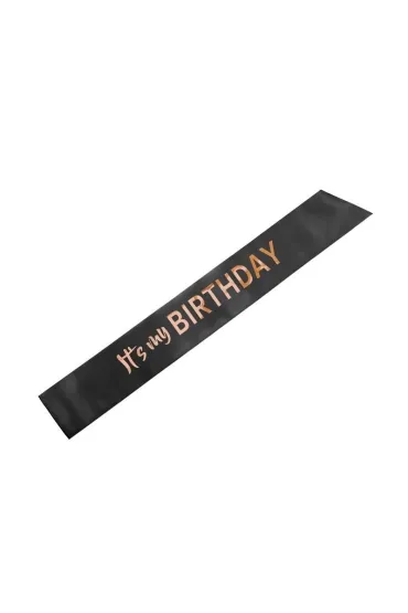 PartyDeco Szarfa Its my birthday czarny 79x9,4