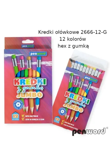 Polsirhurt Kredki o��wkowe Jumbo z gumk� 12 kolor�w