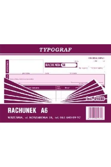 Druk rachunek poziom A6 80 (01030)