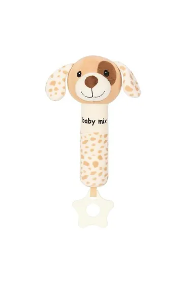 Grzechotka pluszowa z piszczkiem piesek br�zowy Baby Mix