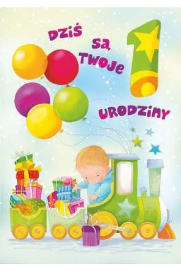 Art Nuvo Karnet 1 urodziny, roczek ch�opiec i poci�g
