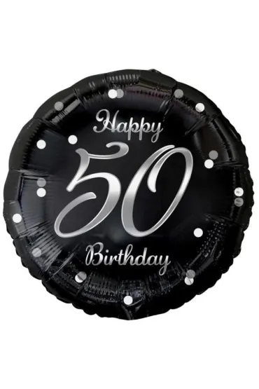 Godan Balon foliowy B&C Happy 50 Birthday, czarny, nadruk srebrny, 18"