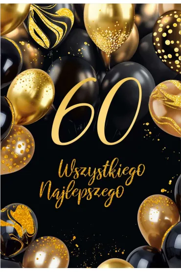 Karnet B6 60 Urodziny z�ote i czarne balony