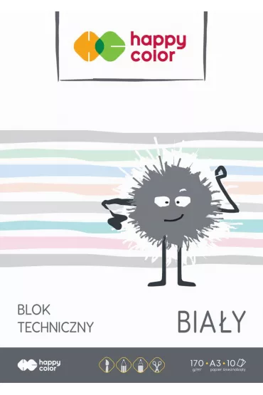 Happy Color Blok techniczny, biay, A3, 170g, 10 arkuszy biay 10 kartek