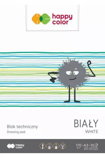 Happy Color Blok techniczny, biay, A3, 170g, 10 arkuszy biay 10 kartek