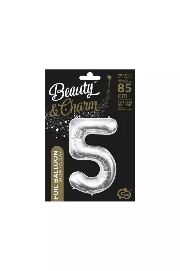Godan Balon foliowy B&C cyfra 5 srebrna 85cm
