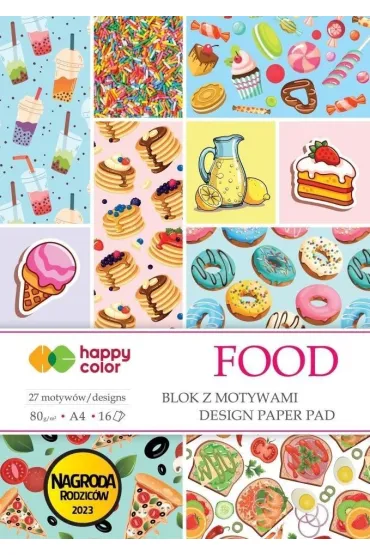 Blok z motywami FOOD, 80g/m2, A4, 27 motyw, Happy Color 16 ark.