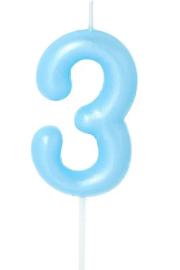 �wieczka na tort - cyferka Candy 3 niebieska 6cm