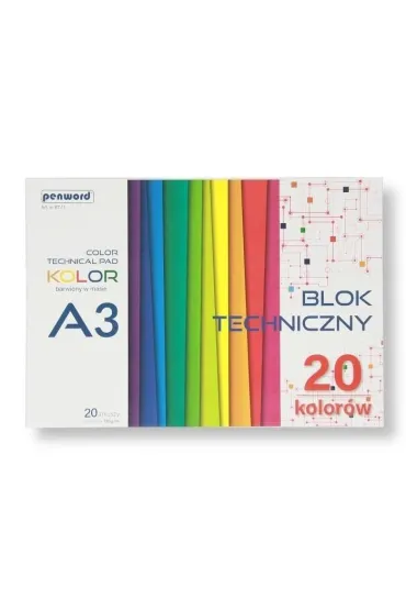 Penword Blok techniczny A3 kolorowy 185g 20 arkuszy