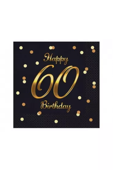 Godan Serwetki Happy 60 Birthday czarne 33 x 33 cm