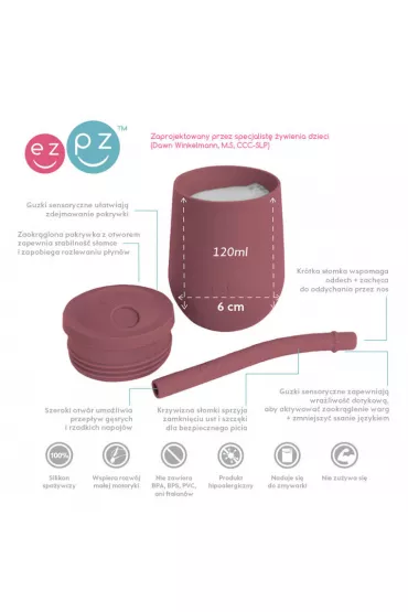 Ezpz Silikonowy kubeczek ze somk Mini Cup + Straw Training System Mauve 120 ml