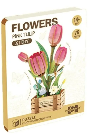 Puzzle DIY drewniane kwiatki 3D tulipany Askato