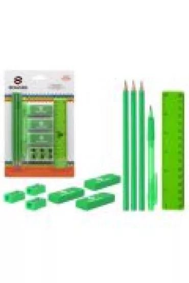 Mst Toys Zestaw szkolny Green: 3 o��wki, 3 gumki