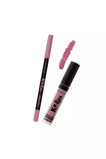 Zestaw do wykonywania makija�u ust 5 Lovely Lips K`Lips Matte Liquid Lipstick & Lip Liner 2 szt.