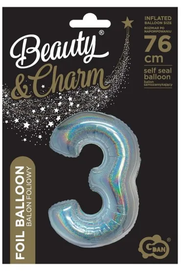 Godan Balon foliowy B&C cyfra 3 holograficzna srebrna 76cm